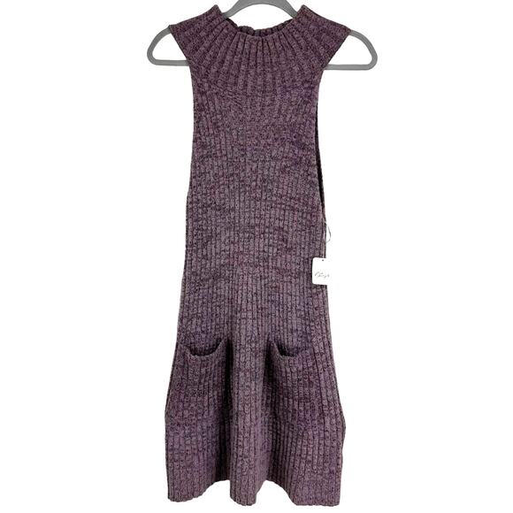 Free People NWT Claude Mini Dress Brandy Wine Combo Size L Rib Knit Turtleneck - Picture 2 of 9